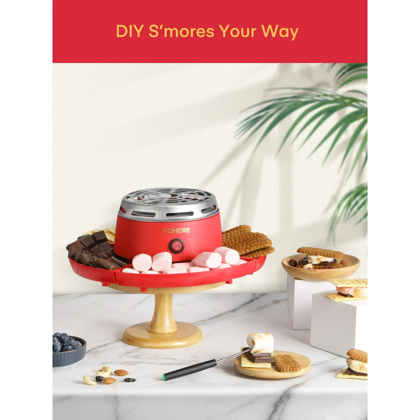 Multi-functional Tabletop Electric Marshmallow Maker with 4 Detachable Trays & 4 Roasting Forks