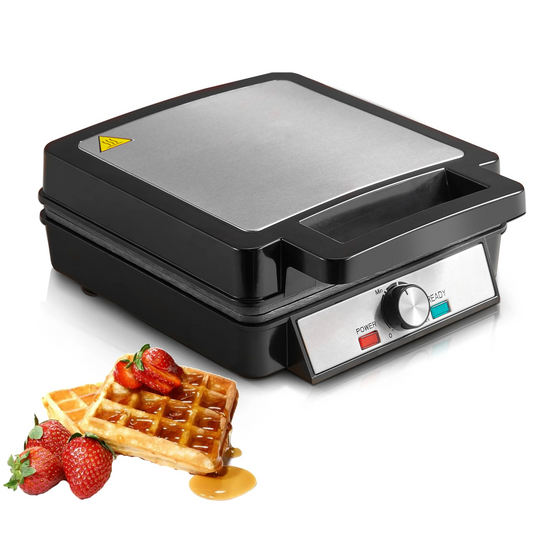 𝟏𝟐𝟎𝟎𝐖 Square Belgian & Classic Waffle Maker 𝟒-𝐒𝐥𝐢𝐜𝐞, Waffle Iron with Nonstick Surface for Easy Cleanup, Waffles Ready in 3-5 Minutes, 5-Level Browning Control, Compact Design for Easy Storage, Quick Breakfast, Nonslip Feet, Black, Stainless Steel, New