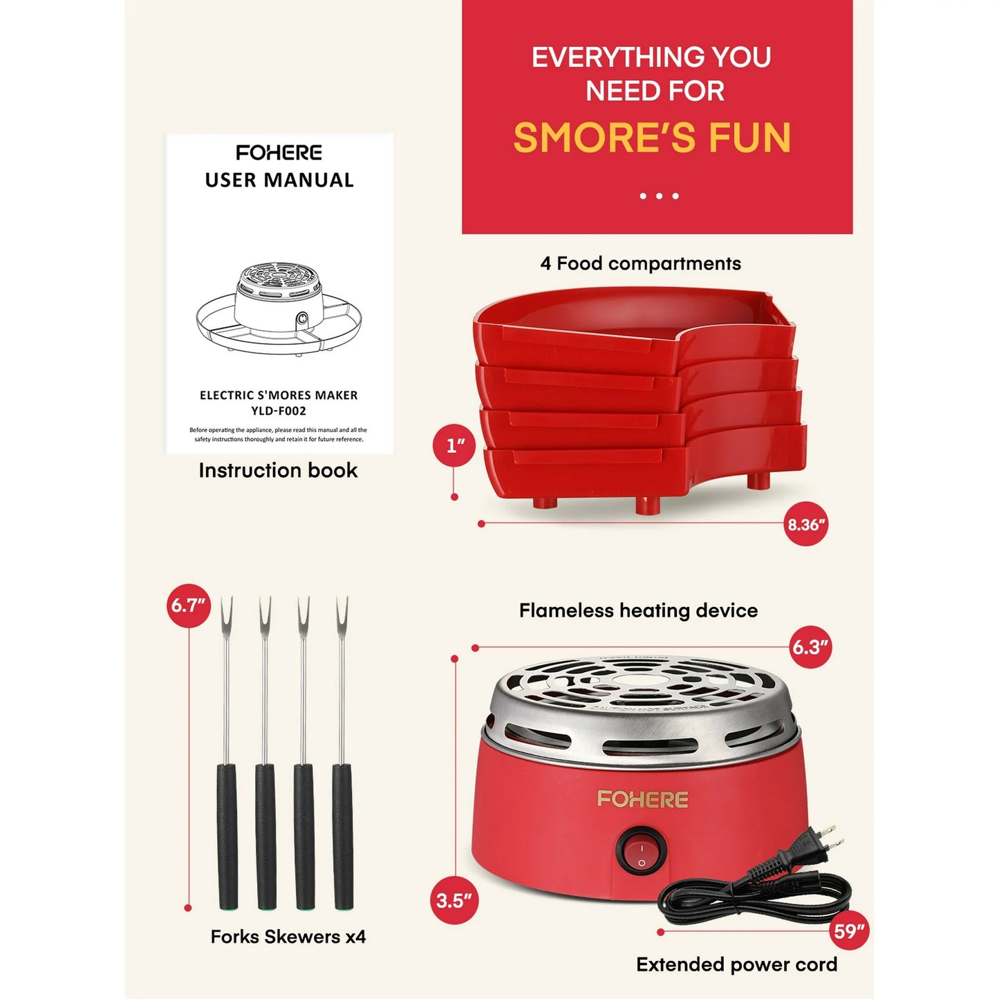 Multi-functional Tabletop Electric Marshmallow Maker with 4 Detachable Trays & 4 Roasting Forks