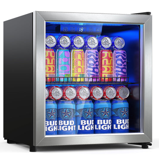 48 Can Beverage Refrigerator Cooler, 1.3 Cu.ft Mini Fridge, Wine Chiller for Bar/Office/Home, New, Reversible Door, 18.30x16.90x16.30 inches