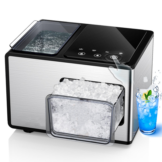 Nugget Ice Maker Countertop 𝟒𝟎𝐥𝐛𝐬/𝟐𝟒𝐇, Pebble Ice Maker with Soft Chewable Ice, Self Cleaning Sonic Ice Machine, Stainless Steel, Touch Screen, Compact Design for Home Office Party - Silver