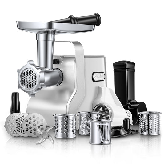 Meat Grinder Electric Heavy Duty, 3000W MAX 5 IN 1 Sausage Stuffer with 3 Grinding Plates, for Home Kitchen Use, silver
