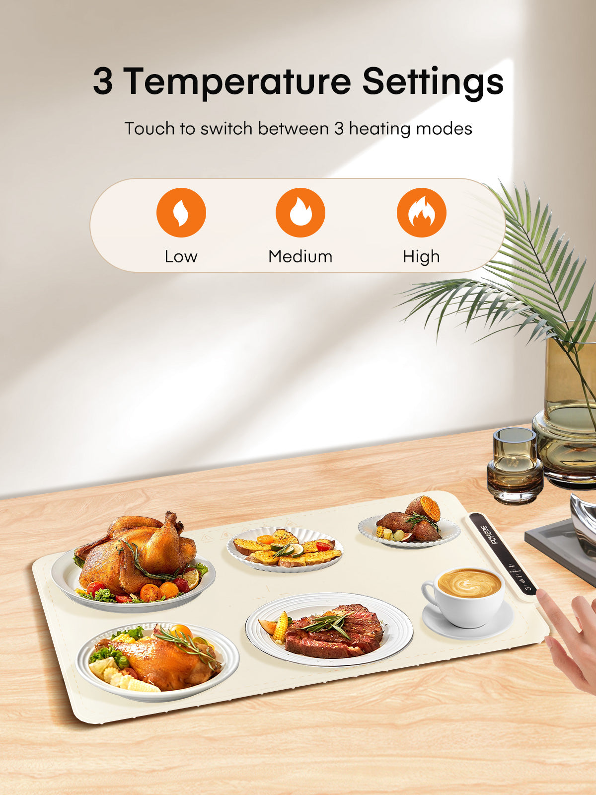 FOHERE Food Warming Mat, Fast Heating Electric Warming Tray with 3 Level Temperature, Roll-up Food-Grade Silicone Heating Pad, 3H Auto Shut-Off, Portable Food Warmer for Parties Buffet Home, White