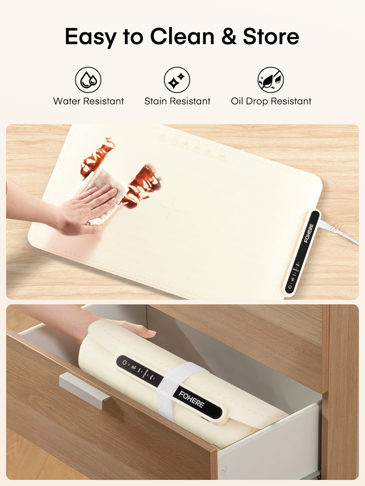 FOHERE Food Warming Mat, Fast Heating Electric Warming Tray with 3 Level Temperature, Roll-up Food-Grade Silicone Heating Pad, 3H Auto Shut-Off, Portable Food Warmer for Parties Buffet Home, White