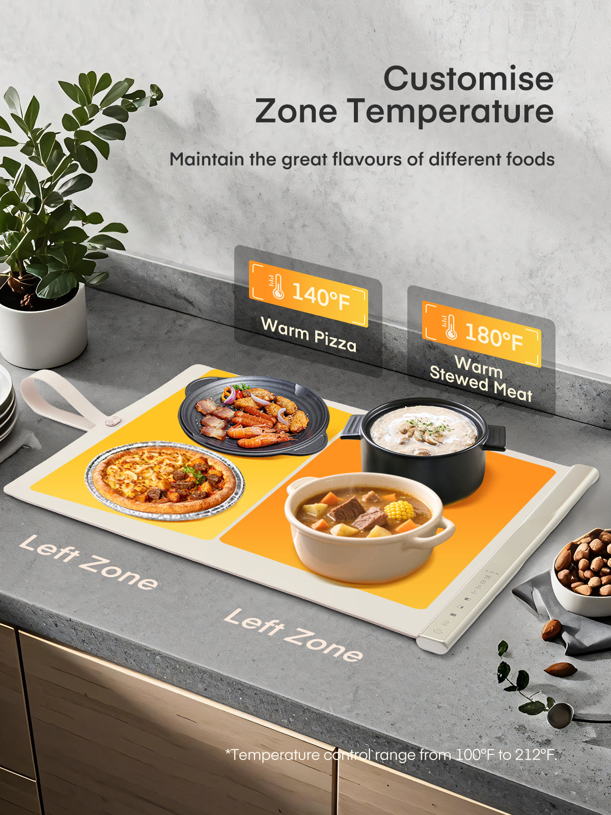 FOHERE Warming Mat for Food, Fast Full Surface Electric Warming Tray with Upgrade Temperature Settings, Food Grade Silicone Nano-Material, 4H Timer, for Buffet Party and Home Daily Use
