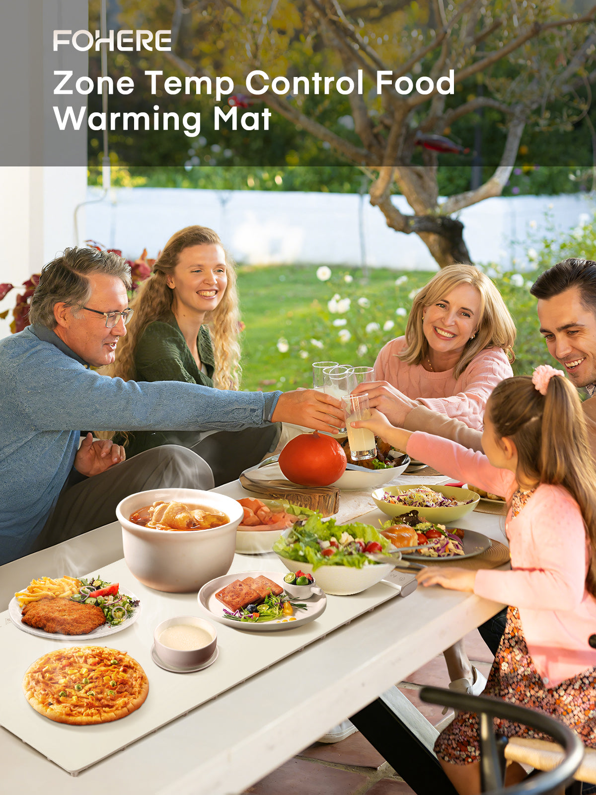 FOHERE Warming Mat for Food, Fast Full Surface Electric Warming Tray with Upgrade Temperature Settings, Food Grade Silicone Nano-Material, 4H Timer, for Buffet Party and Home Daily Use