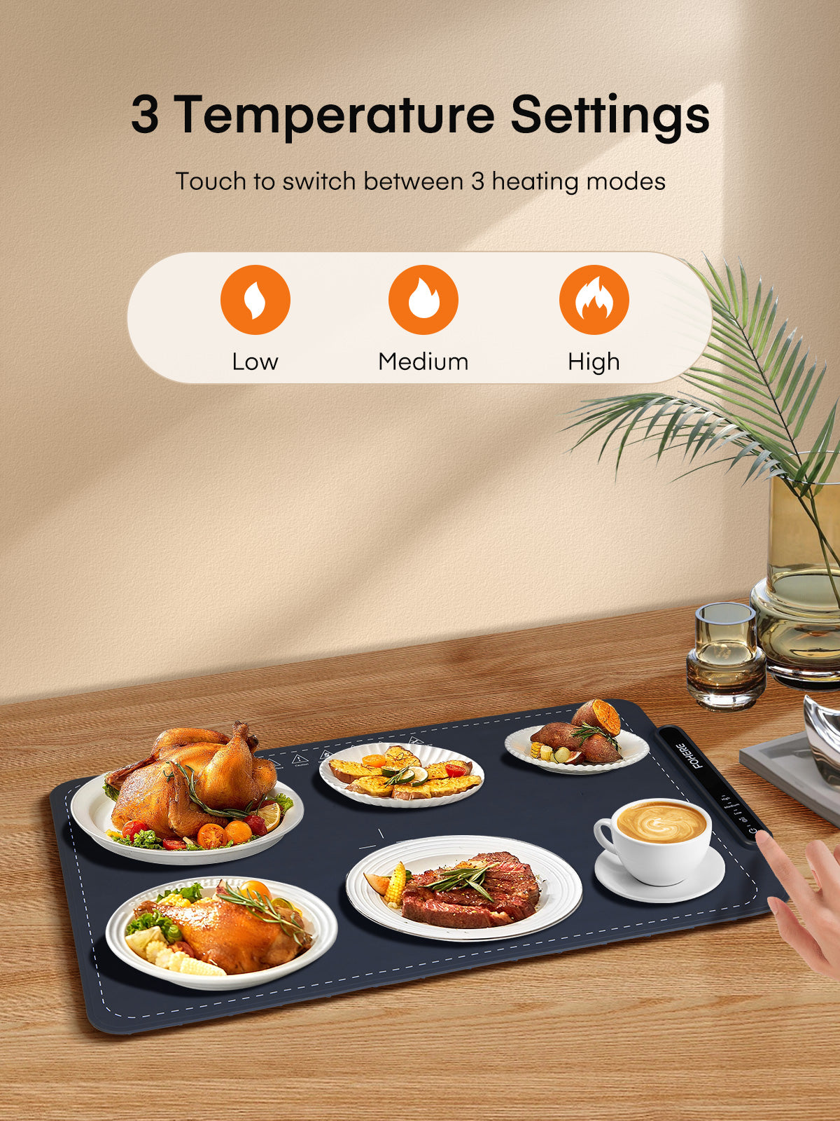FOHERE Warming Mat for Food Full Surface Heating with 3 Modes, Electric Warming Tray Keeping Food Warm or Thawing for Parties Buffets Gatherings Holidays Daily Use, Versatile, Rollable, Dark Blue