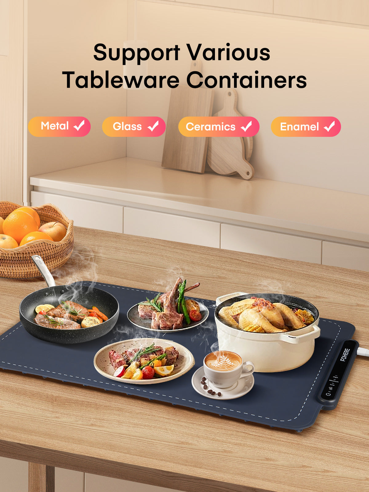 FOHERE Warming Mat for Food Full Surface Heating with 3 Modes, Electric Warming Tray Keeping Food Warm or Thawing for Parties Buffets Gatherings Holidays Daily Use, Versatile, Rollable, Dark Blue