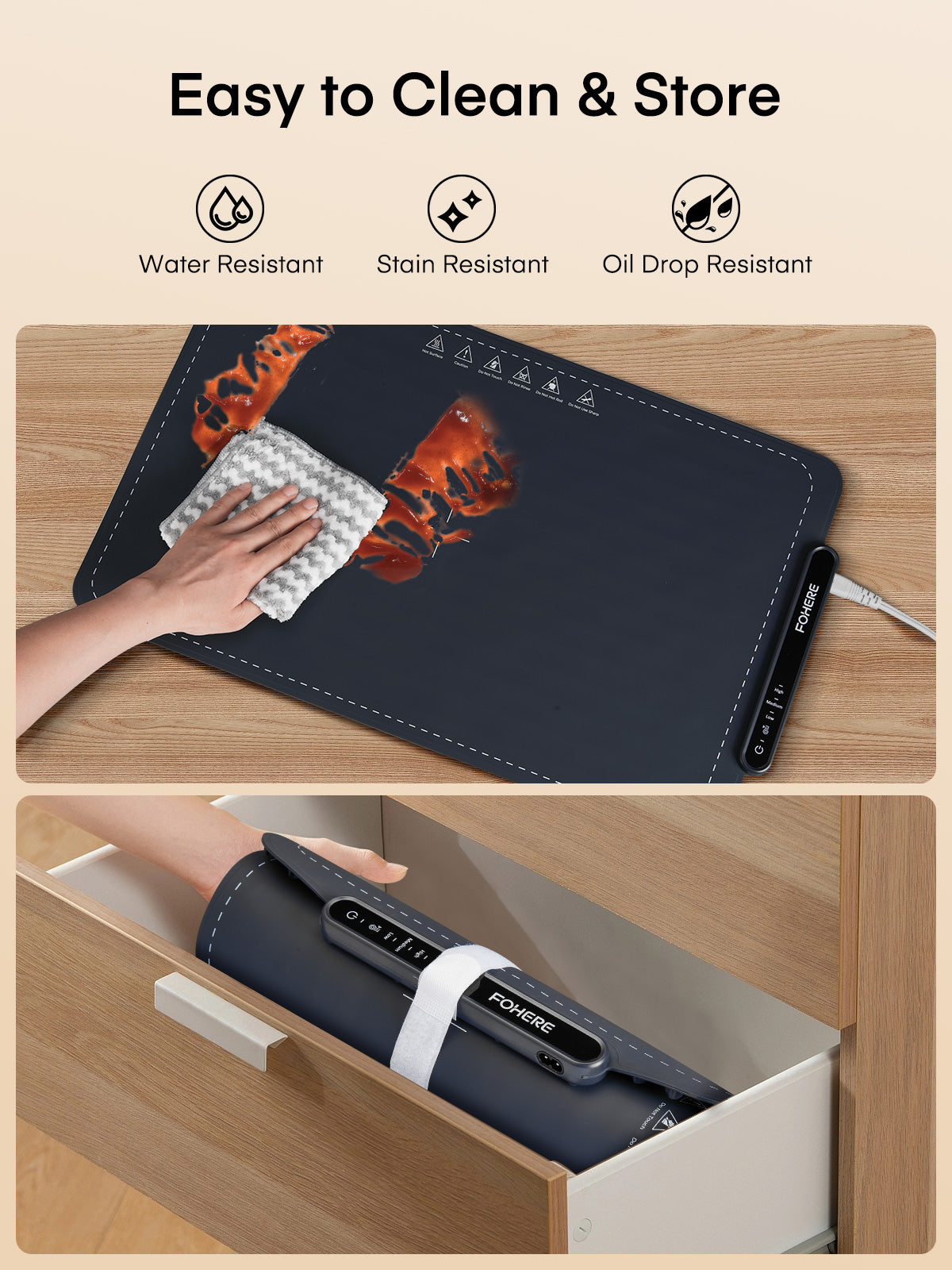 FOHERE Warming Mat for Food Full Surface Heating with 3 Modes, Electric Warming Tray Keeping Food Warm or Thawing for Parties Buffets Gatherings Holidays Daily Use, Versatile, Rollable, Dark Blue
